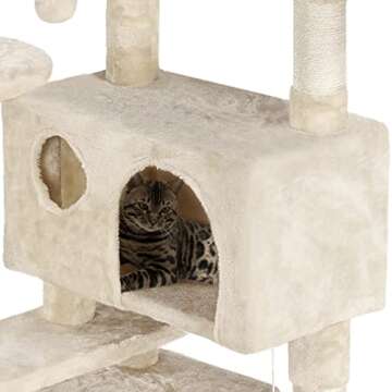 Yaheetech Cat Tree Tower - 62in, Beige, Durable Design