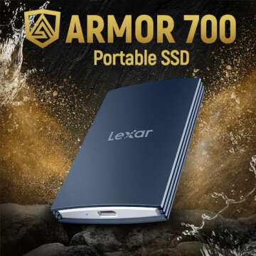 Lexar 4TB Armor 700 Portable SSD, Up to 2000MB/s, USB 3.2 Gen 2x2, Rugged, IP66 Water & Dust Resistance, Compatible w/iPhone 15, Cameras, Gaming Consoles, External SSD, Dark Blue (LAR700X004T-RNLNU)