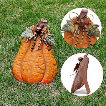 YK Decor Metal Pumpkin Harvest Fall Decor Thanksgiving Halloween Outdoor Yard Garden Decor Free Standing Pumpkin Decorations for Home (H-13.5")