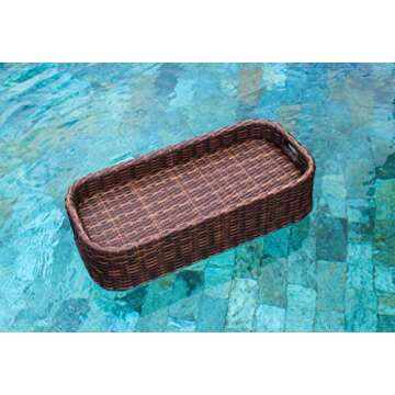 Floating Pool Tray Floating Serving Tray Table & Bar - Swimming Pool Floats for Adults, Spas, & Pool Parties - Floating Tray for Pool Serving Drinks, Floating Brunch, Food on The Water - Brown