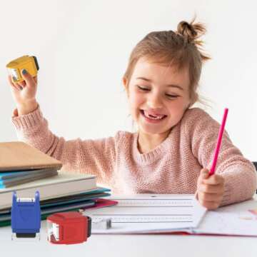 Handwriting Stamp Line Roller,Handwriting Lines Stamp Roller Self-Inking Line Rolling Stamps Handwriting Practice Tool for Teachers Kids Kindergarten-1refill Ink Included (-Pink)