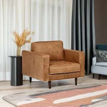 Amazon Brand - Rivet Aiden Mid-Century Modern Tufted Leather Accent Chair (35.4"W), Cognac