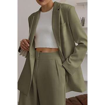 PRETTYGARDEN Women's Fall Two Piece Outfits Dressy Blazer Jacket and Wide Leg Pants Pockets Business Casual Office Suit Sets (Army Green,Small)