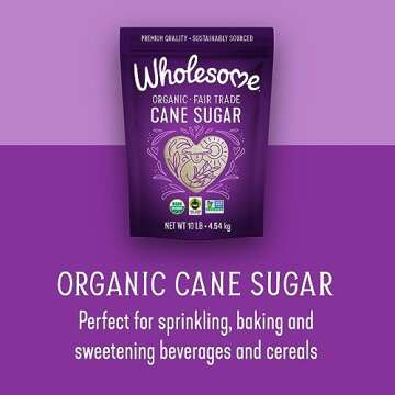 Wholesome Sweeteners 10-Pound Organic Cane Sugar, Fair Trade, Non GMO, Gluten Free, Pure & Vegan, for Baking and Sweetening