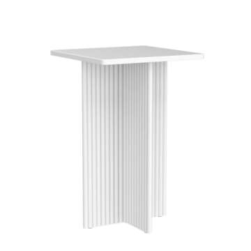 Square Fluted Accent Side Table - Pedestal Drink Desk - Modern Home, Bedroom, and Living Room Furniture - Small End Table with Solid Wood X-Base and Wood Veneer Top (White)