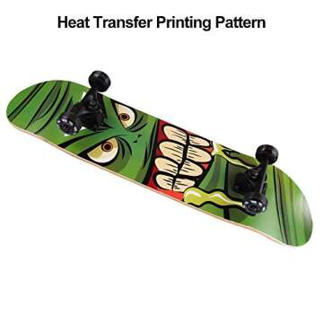 NPET Pro Skateboard Complete 31 Inch 7 Layer Canadian Maple Double Kick Concave Deck Skating Skateboard - Green Monster