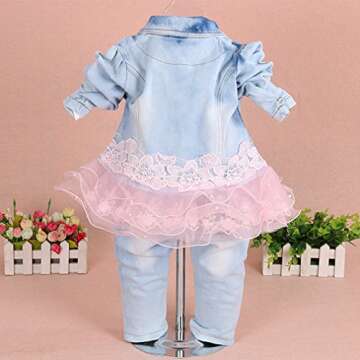 Yao Little Girls Denim Clothing Sets 3 Pieces Sets T Shirt Denim Jacket and Jeans(Pink,4-5Years)