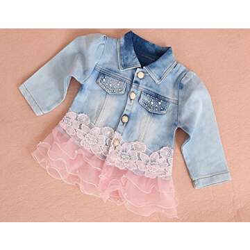 Yao Little Girls Denim Clothing Sets 3 Pieces Sets T Shirt Denim Jacket and Jeans(Pink,4-5Years)