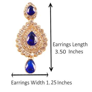 Touchstone Indian Bollywood Desire Contemporary Diamond Look White Rhinestone Faux Blue Sapphire Designer Jewelry Chandelier Earrings In Antique Gold Tone For Women.