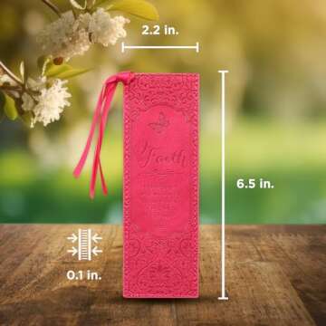 Christian Art Gifts Premium Vegan Faux Leather Scripture Bookmark for Women: Faith - Hebrews 11:1 Inspirational Bible Verse, Heat-Debossed, Faith-Based Reading Book Accessory with Tassel, Floral Pink