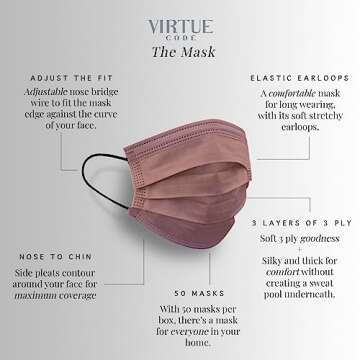 VIRTUE CODE Support Face Masks - Soft 3 Ply Comfort Face Masks, Colorful Disposable Face Mask 50 Pack. Earth Tones Colored Masks. Adults Mens and Womens Disposable Face Masks