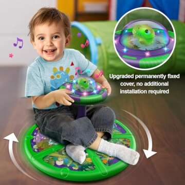 Flooyes Dinosaur Sit and Spin Toys for Toddlers Boys 1 2 3 Years Old, Birthday Gift for Boys Age 2-4 with LED Lights and Music, 360° Spin