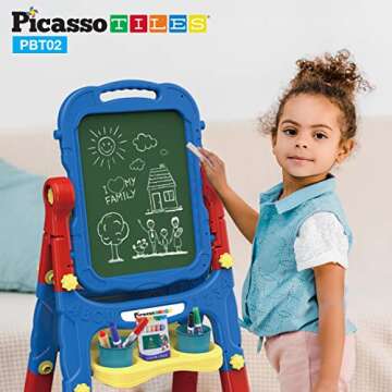 PicassoTiles All-in-one Kids Art Easel Drawing Board, Chalkboard & Whiteboard with Art Accessories, Toddler Toys, Children Learning Tools - Gift for Age 3 to 8 Years Old Kids, Boys, Girls, PBT02