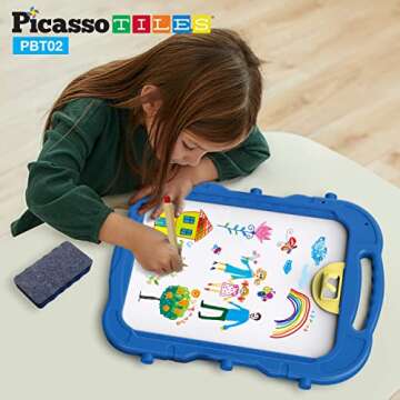 PicassoTiles All-in-one Kids Art Easel Drawing Board, Chalkboard & Whiteboard with Art Accessories, Toddler Toys, Children Learning Tools - Gift for Age 3 to 8 Years Old Kids, Boys, Girls, PBT02