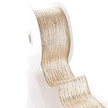 Ribbon Traditions Horizontal Glitter/Sequin Stripes Solid Wired Ribbon 2 1/2 Inch by 10 Yards - Champagne