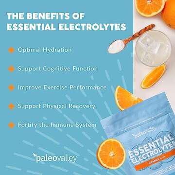 Paleovalley Essential Electrolytes Powder - Full Spectrum Orange Electrolyte Powder for Hydration, Energy and Muscle Recovery - No Sugar Added - 28 Servings