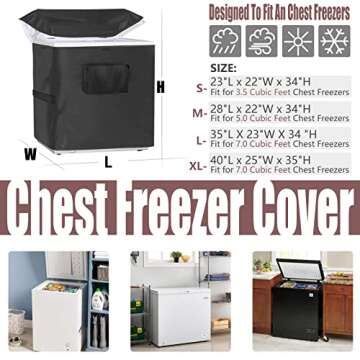 Chest Freezer Cover Deep Freezer Covers for Outside 7.0 Cubic Feet Freezer，Top with Zipper to Open Noise Reduction (Black, 40"W×25"D×35"H)