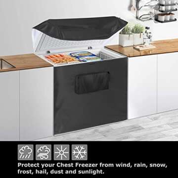 Chest Freezer Cover Deep Freezer Covers for Outside 7.0 Cubic Feet Freezer，Top with Zipper to Open Noise Reduction (Black, 40"W×25"D×35"H)