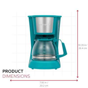 Holstein Housewares - 5 Cup Drip Coffee Maker - Convenient and User Friendly with Permanent Filter, Borosilicate Glass Carafe, Water Level Indicator, Auto Pause /Serve and Keep Warm Functions, Teal