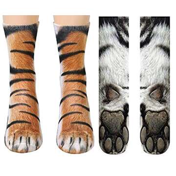 Animal Paws Socks - Funny 3D Animal Socks Crazy Tiger Socks Crew Socks Novelty Socks Gag Gifts White Elephant Gift Exchange (Tiger2)