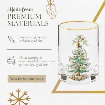 Spode Christmas Tree 14oz Double Old Fashioned Glasses, Set of 4 - Festive Holiday Drinkware with Rustic Christmas Design, Excellent for Whiskey at Holiday Gatherings and Cozy Celebrations