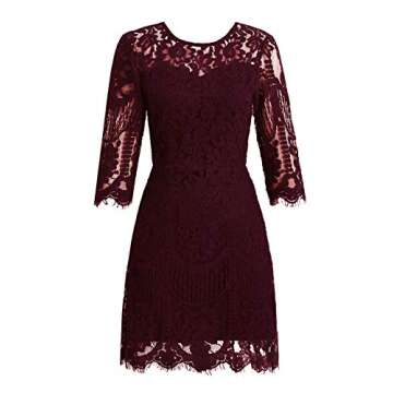 MSLG Women's Elegant Round Neck V-Back Wedding Guest Floral Lace Cocktail Party A Line Dress 910