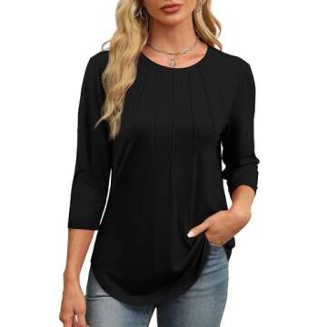 XIEERDUO 3/4 Length Sleeve Womens Tops Dressy Round Neck Black Blouses for Women Business Casual S