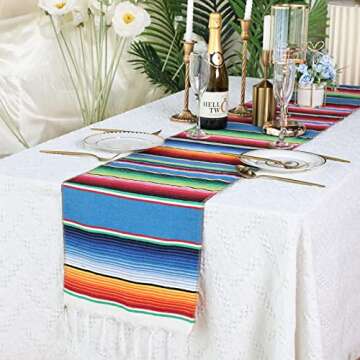 Habbi Mexican Table Runner, 4 Pack 14 x 110 Inch, Large Mexican Party Decoration Table Runner, Fiesta Themed Cinco de Mayo, Fiesta Party Decorations