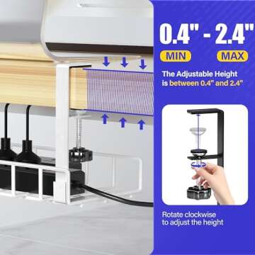 Under Desk Cable Management Tray, Xpatee Upgraded Wire Management No Drill No Screws, Cable Tray with Clamp for Desk Wire Management, Computer Cable Rack for Office, Home - No Damage to Desk White