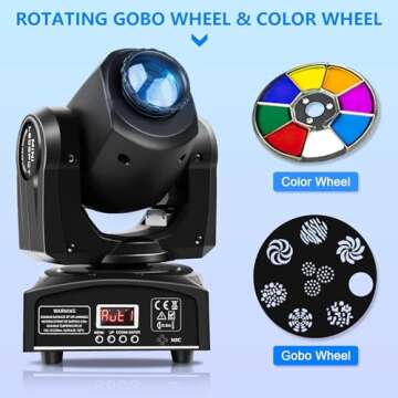 U`King Stage Lights Moving Head Lights 8 Gobos 8 Colors 11 Channels 25W Spotlights DMX 512 with Sound Activated for Wedding DJ Party Stage Lighting 2PCS