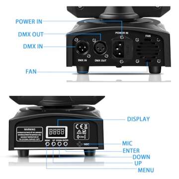 U`King Stage Lights Moving Head Lights 8 Gobos 8 Colors 11 Channels 25W Spotlights DMX 512 with Sound Activated for Wedding DJ Party Stage Lighting 2PCS