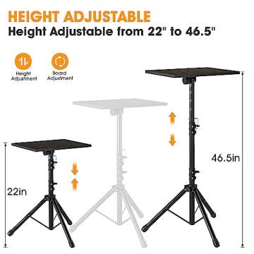 DECOSIS Projector Stand with Enlarged Tray (20"x16"), Laptop Tripod Stand Adjustable From 22" to 46.5" with Gooseneck Phone Holder for Office, Home, Stage, Studio, DJ Racks Musical Instruments