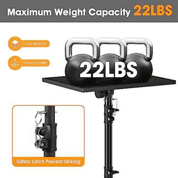 DECOSIS Projector Stand with Enlarged Tray (20"x16"), Laptop Tripod Stand Adjustable From 22" to 46.5" with Gooseneck Phone Holder for Office, Home, Stage, Studio, DJ Racks Musical Instruments