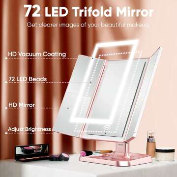 Trifold LED Makeup Mirror