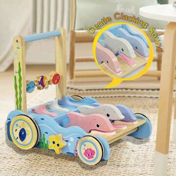 Wooden Baby Activity Walker with Singing Dolphin Toy