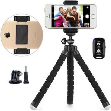 UBeesize Phone Tripod, Portable and Adjustable Camera Stand Holder with Wireless Remote and Universal Clip, Compatible with Cellphones, Sports Cameras
