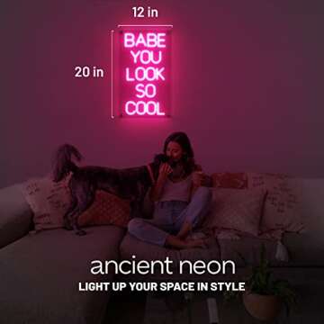 Premium American Brand | Ancient Neon “Babe You Look So Cool” Large Neon Sign | Safe Acrylic & Pink LED Lights | the 1975 Teen Girl Wall Decor | Aesthetic Inspirational Party Decorations for Women…