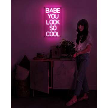 Premium American Brand | Ancient Neon “Babe You Look So Cool” Large Neon Sign | Safe Acrylic & Pink LED Lights | the 1975 Teen Girl Wall Decor | Aesthetic Inspirational Party Decorations for Women…