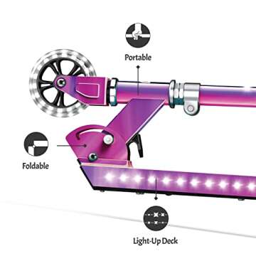 Jetson Scooters - Jupiter Kick Scooter (Iridescent) - Collapsible Portable Kids Push Scooter - Lightweight Folding Design with High Visibility RGB Light Up LEDs on Stem, Wheels, and Deck