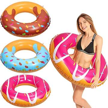 F FiGoal 3 Pack Summer Swimming Float with Blue Donut Brown Donut and Pink Donut Swimming Pool Ring Funny Pool Tube Toys for Summer Water Parties Outdoor Water Activities