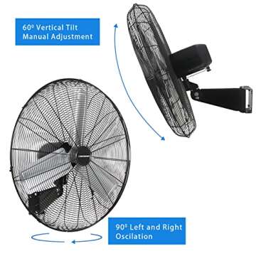 KEN BROWN 30 Inch Industrial Oscillating Wall Mount Fan 9500CFM,Heavy Duty Metal,High Velocity,2 Speed,Black