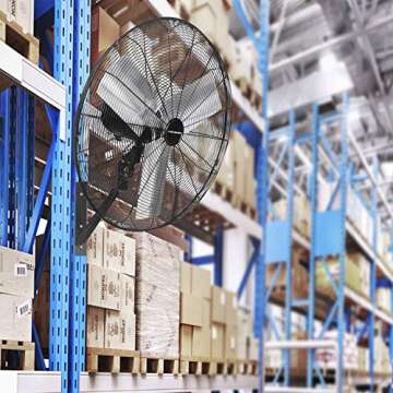 KEN BROWN 30 Inch Industrial Oscillating Wall Mount Fan 9500CFM,Heavy Duty Metal,High Velocity,2 Speed,Black