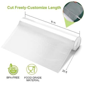 Bonsenkitchen Vacuum Food Sealer Rolls Bags, 2 Packs 8 in x 20 ft, BPA Free, Durable Commercial Customized Size Bags for Storage and Sous Vide Cooking,VB3206