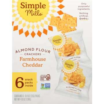 Simple Mills Almond Flour Crackers, Farmhouse Cheddar Snack Packs - Gluten Free, Healthy Snacks, 4.9 Ounce (Pack of 1)