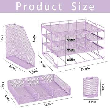 OPNICE Desk Organizers and Accessories, Paper Letter Tray File Organizer with Drawer and 2 Pen Holder, Classroom Office Supplies Decor Desk Accessories Workspace Desktop Organizer for Women(Purple)