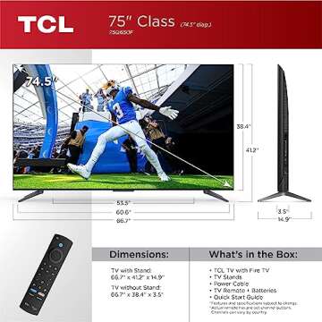 TCL 75-Inch Q6 QLED 4K Smart TV with Fire TV (75Q650F, 2023 Model) Dolby Vision, Dolby Atmos, HDR Pro+, Voice Remote with Alexa, Streaming UHD Television,Black Including Built-in Amazon Alexa Remote