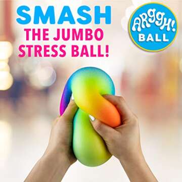 Power Your Fun Arggh Rainbow Giant Stress Balls for Adults - 3.75 Inch Large Stress Balls for Kids Squishy Toys Ball Stress Relief Fidget Toy Sensory Ball Squeeze Toy for Boys Girls (Rainbow)