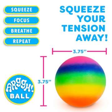 Power Your Fun Arggh Rainbow Giant Stress Balls for Adults - 3.75 Inch Large Stress Balls for Kids Squishy Toys Ball Stress Relief Fidget Toy Sensory Ball Squeeze Toy for Boys Girls (Rainbow)