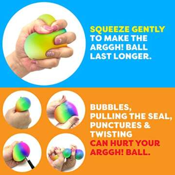 Power Your Fun Arggh Rainbow Giant Stress Balls for Adults - 3.75 Inch Large Stress Balls for Kids Squishy Toys Ball Stress Relief Fidget Toy Sensory Ball Squeeze Toy for Boys Girls (Rainbow)