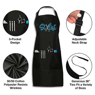 Plum Hill Rhinestone Hair Stylist Apron for Women - Cute Salon Apron for Hairstylist, Hairdresser, Barber, Cosmetologist, Beautician - Waterproof Hair Cutting Smock - Professional Hair Supplies, Teal